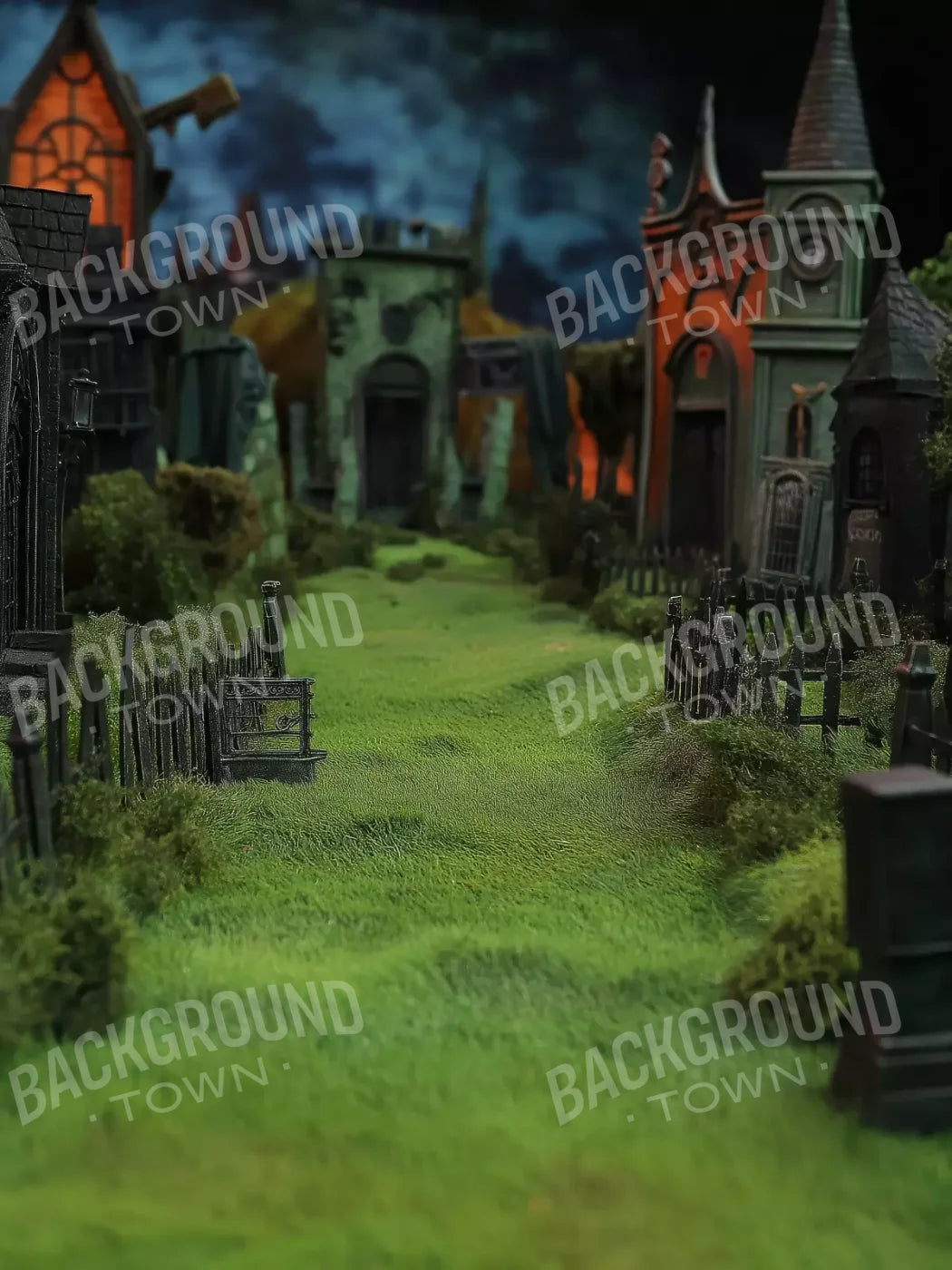 Stroll Through Halloween Village 5’x6’8 Fleece (60 x 80 inch) Backdrop