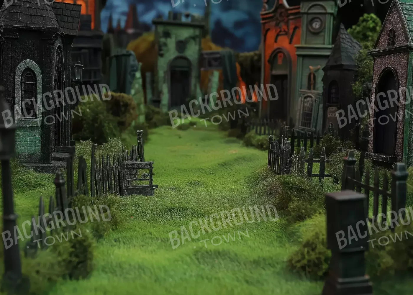 Stroll Through Halloween Village 7’x5’ UltraCloth (84 x 60 inch) Backdrop