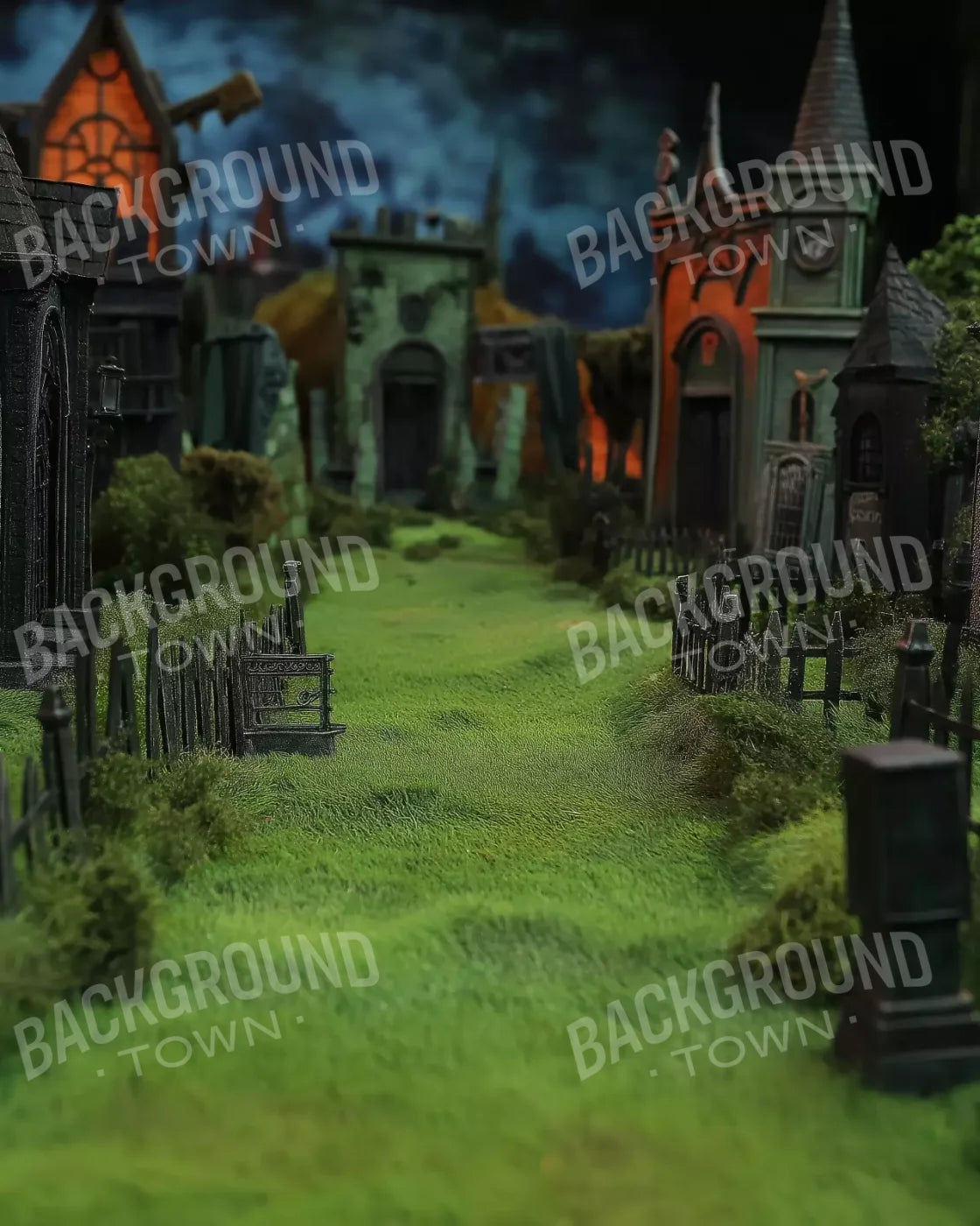 Stroll Through Halloween Village 8’x10’ Fleece (96 x 120 inch) Backdrop