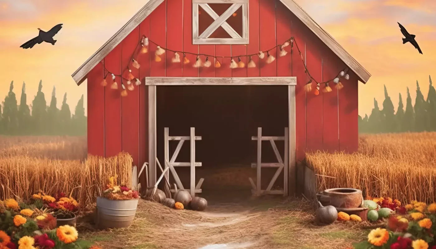 Sunset Autumn Barn 14’X8’ Ultracloth (168 X 96 Inch) Backdrop