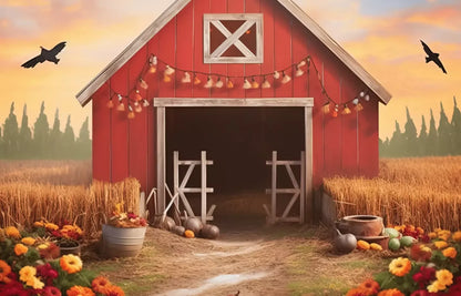 Sunset Autumn Barn 14’X9’ Ultracloth (168 X 108 Inch) Backdrop