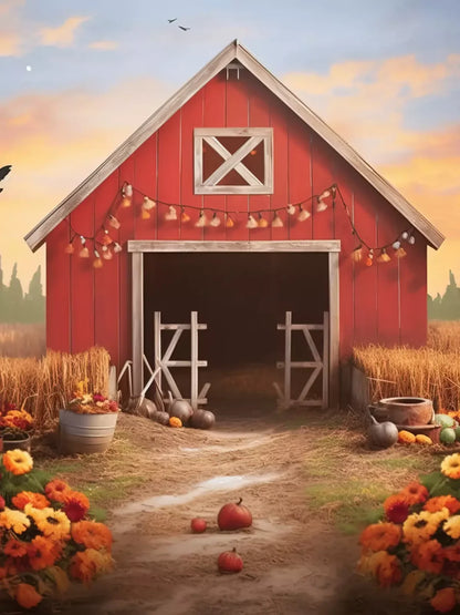 Sunset Autumn Barn 6’X8’ Fleece (72 X 96 Inch) Backdrop