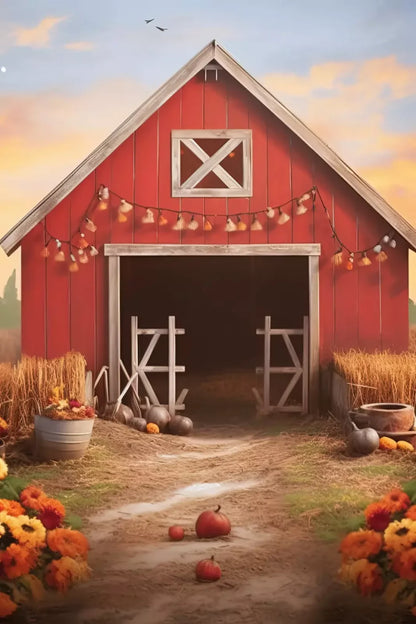 Sunset Autumn Barn 8’X12’ Ultracloth (96 X 144 Inch) Backdrop