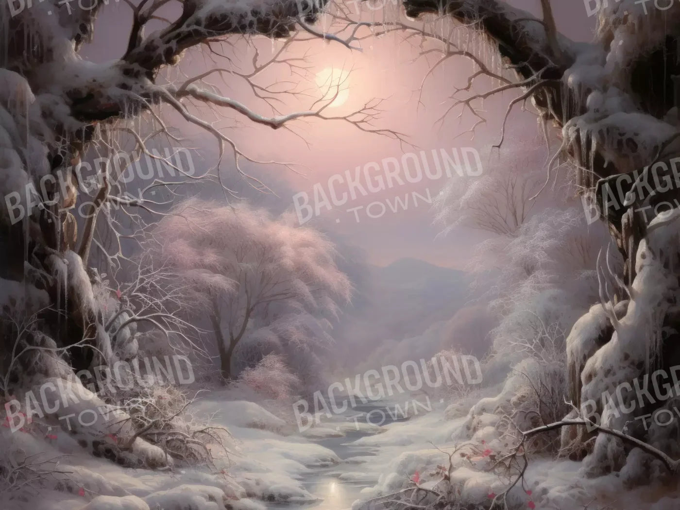 Sunset Winter Wonderland 10X8 Fleece ( 120 X 96 Inch ) Backdrop