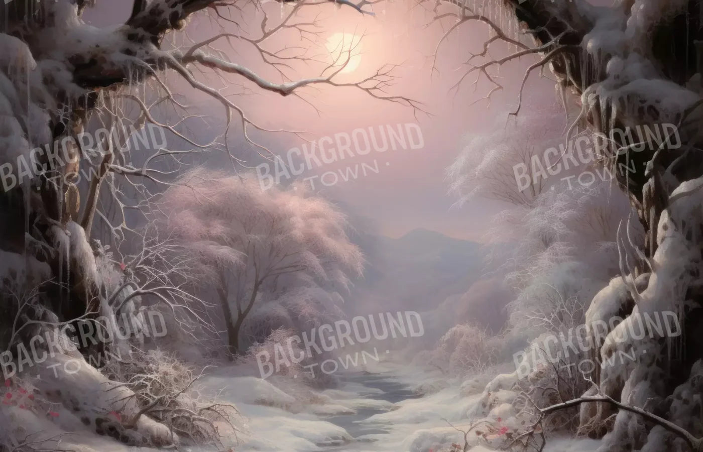 Sunset Winter Wonderland 12X8 Ultracloth ( 144 X 96 Inch ) Backdrop