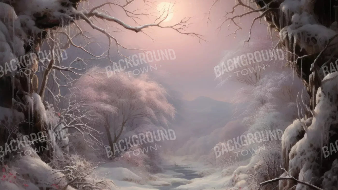 Sunset Winter Wonderland 14X8 Ultracloth ( 168 X 96 Inch ) Backdrop