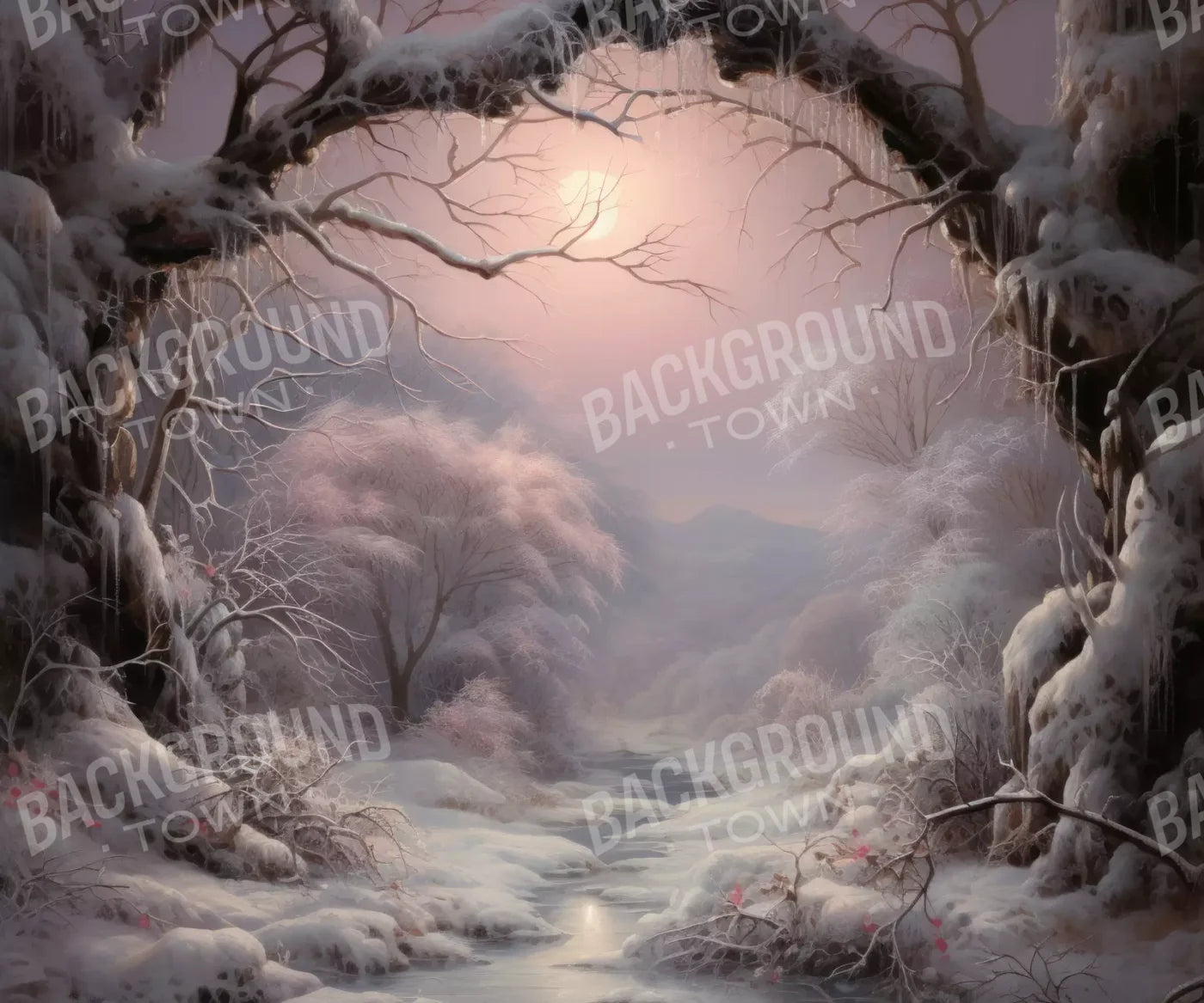 Sunset Winter Wonderland 5X42 Fleece ( 60 X 50 Inch ) Backdrop