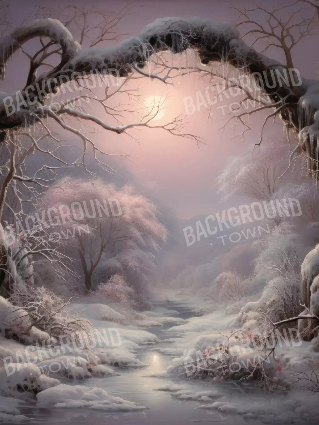 Sunset Winter Wonderland 5X7 Ultracloth ( 60 X 84 Inch ) Backdrop