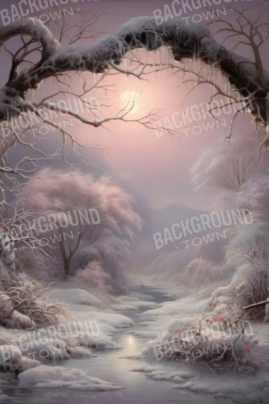 Sunset Winter Wonderland 5X8 Ultracloth ( 60 X 96 Inch ) Backdrop