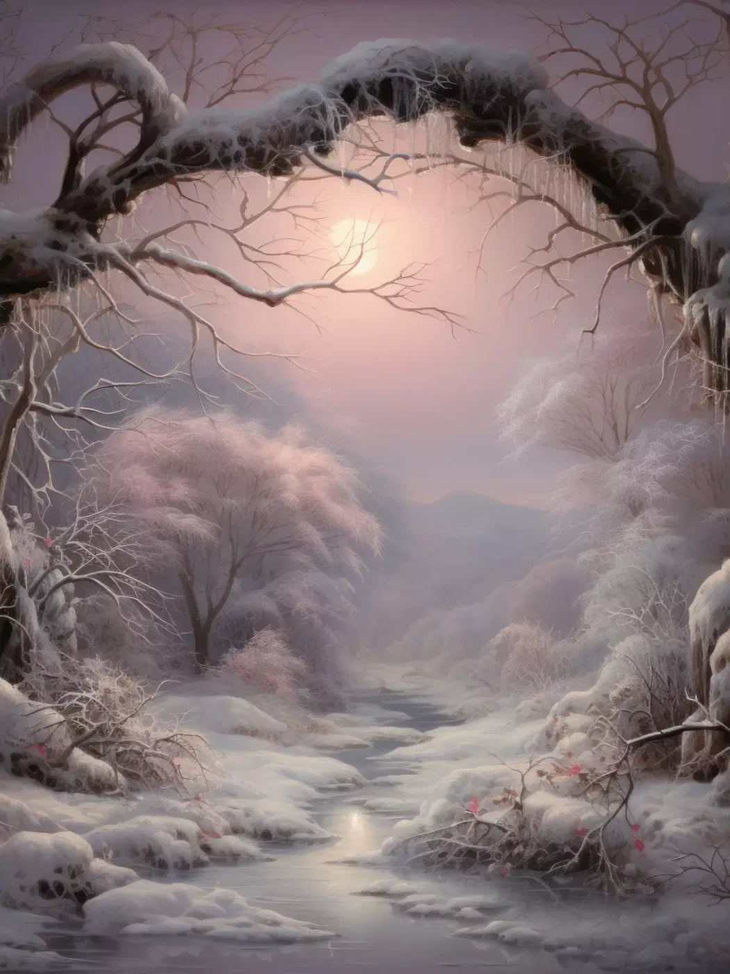 Sunset Winter Wonderland 5X68 Fleece ( 60 X 80 Inch ) Backdrop