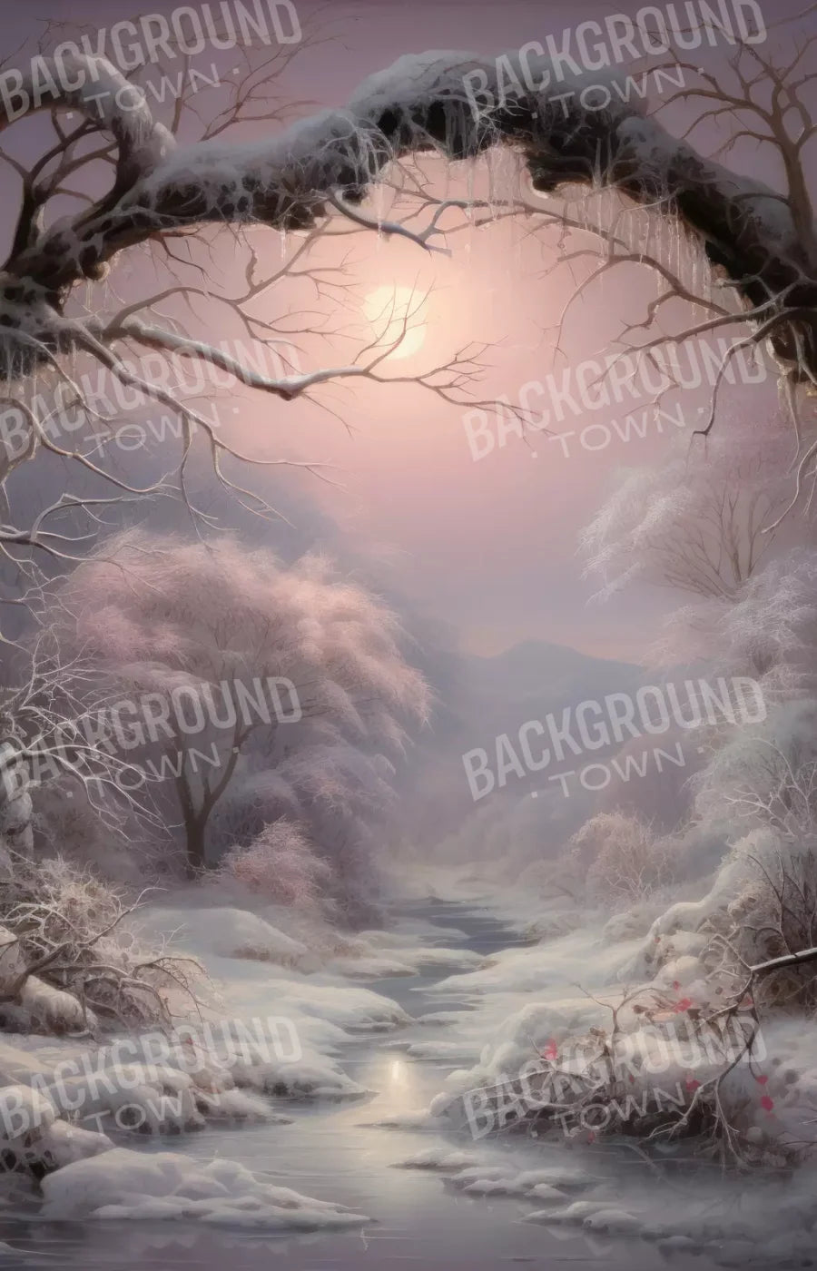Sunset Winter Wonderland 8X12 Ultracloth ( 96 X 144 Inch ) Backdrop