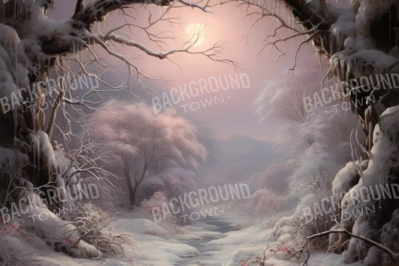 Sunset Winter Wonderland 8X5 Ultracloth ( 96 X 60 Inch ) Backdrop