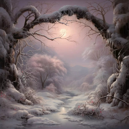 Sunset Winter Wonderland 8X8 Fleece ( 96 X Inch ) Backdrop