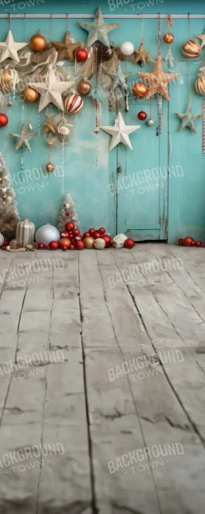 Teal Beach Christmas Stars Sweep 8’x20’ UltraCloth (96 x 240 inch) Backdrop