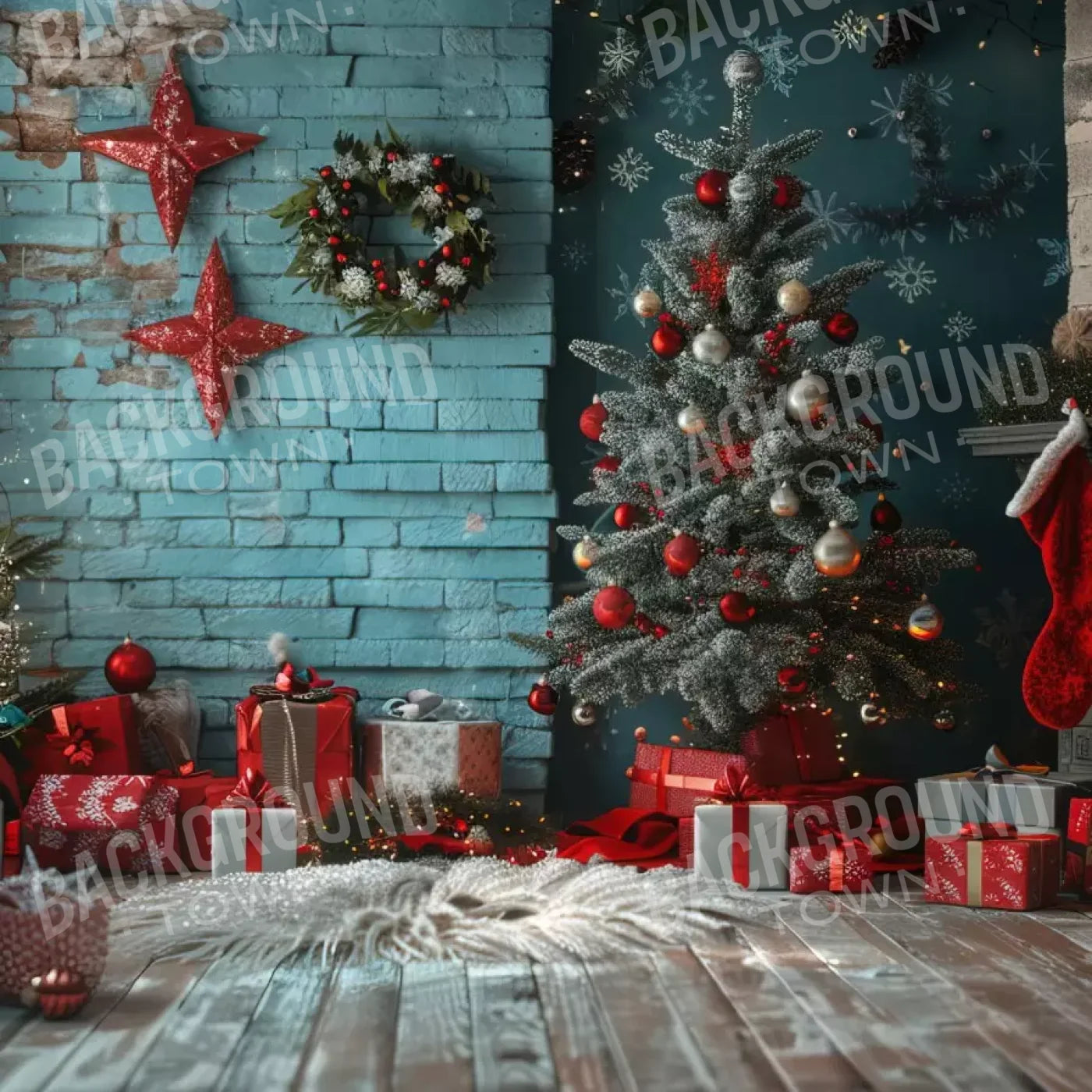 Teal Christmas 10’X10’ Ultracloth (120 X Inch) Backdrop