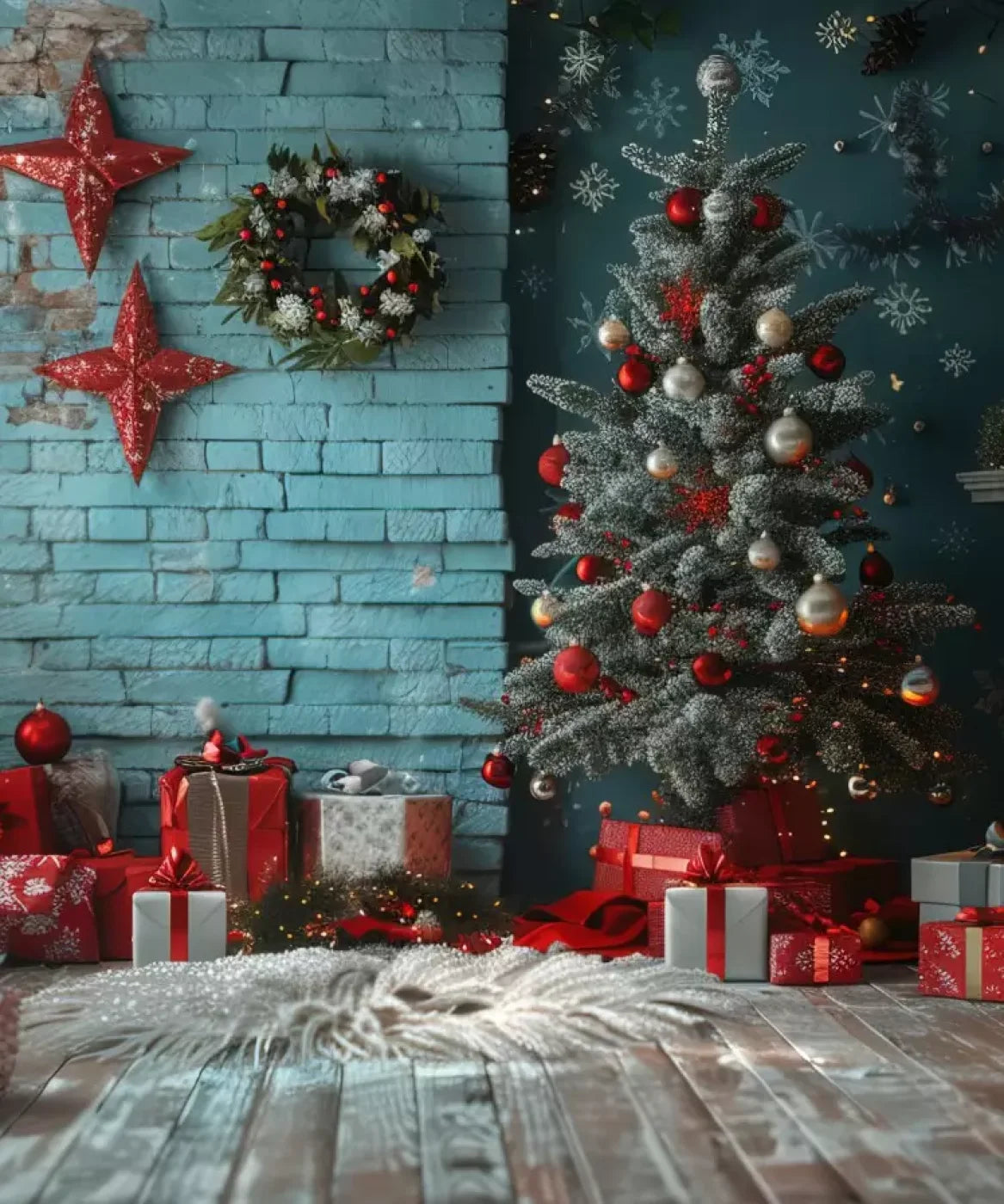 Teal Christmas 10’X12’ Ultracloth (120 X 144 Inch) Backdrop