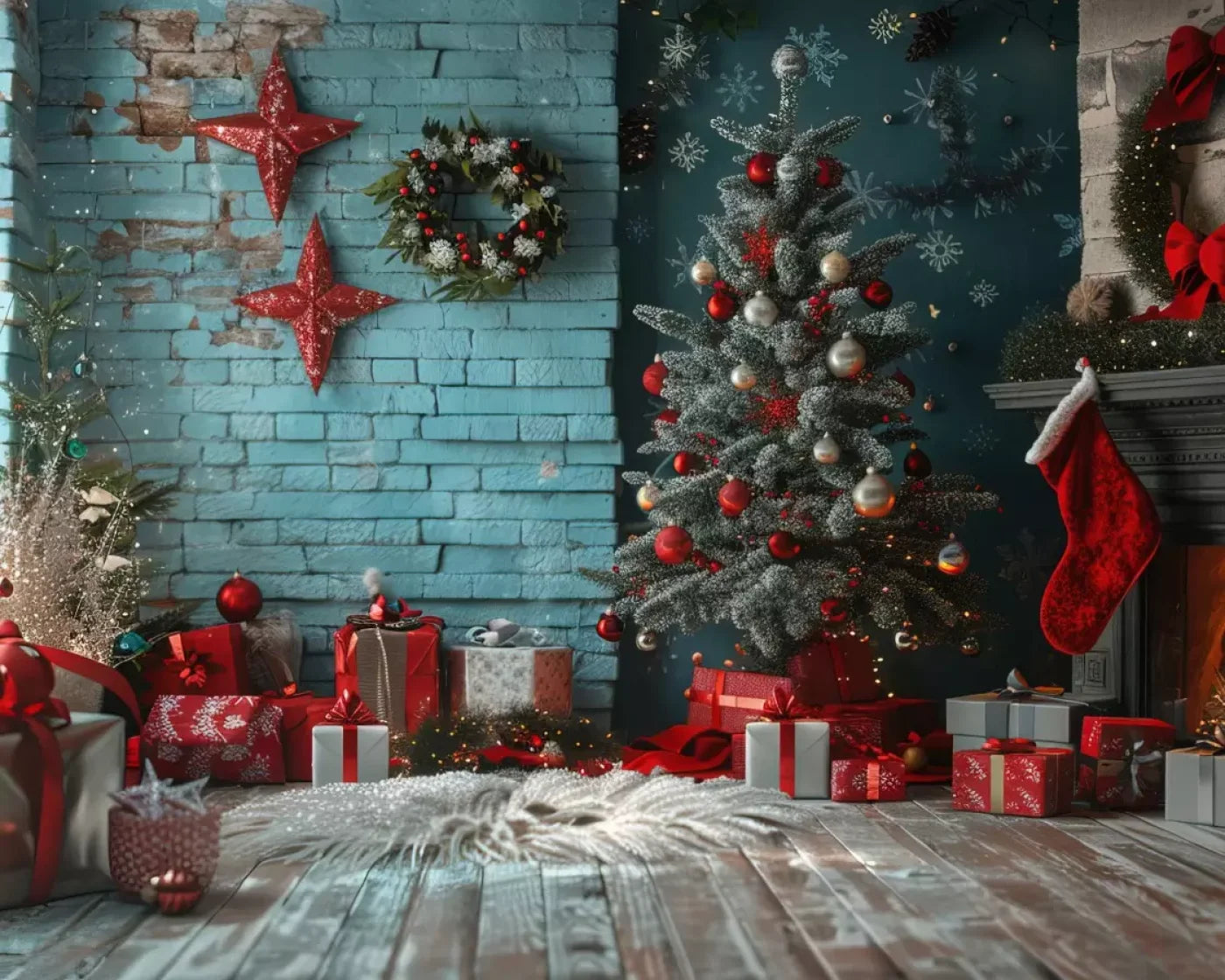 Teal Christmas 10’X8’ Fleece (120 X 96 Inch) Backdrop