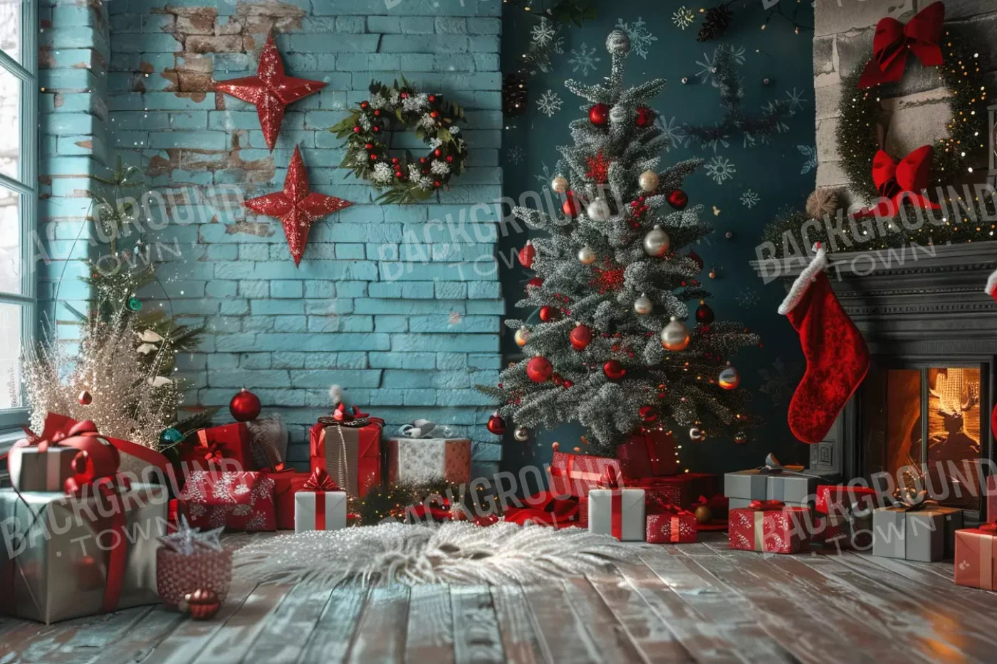 Teal Christmas 12’X8’ Ultracloth (144 X 96 Inch) Backdrop