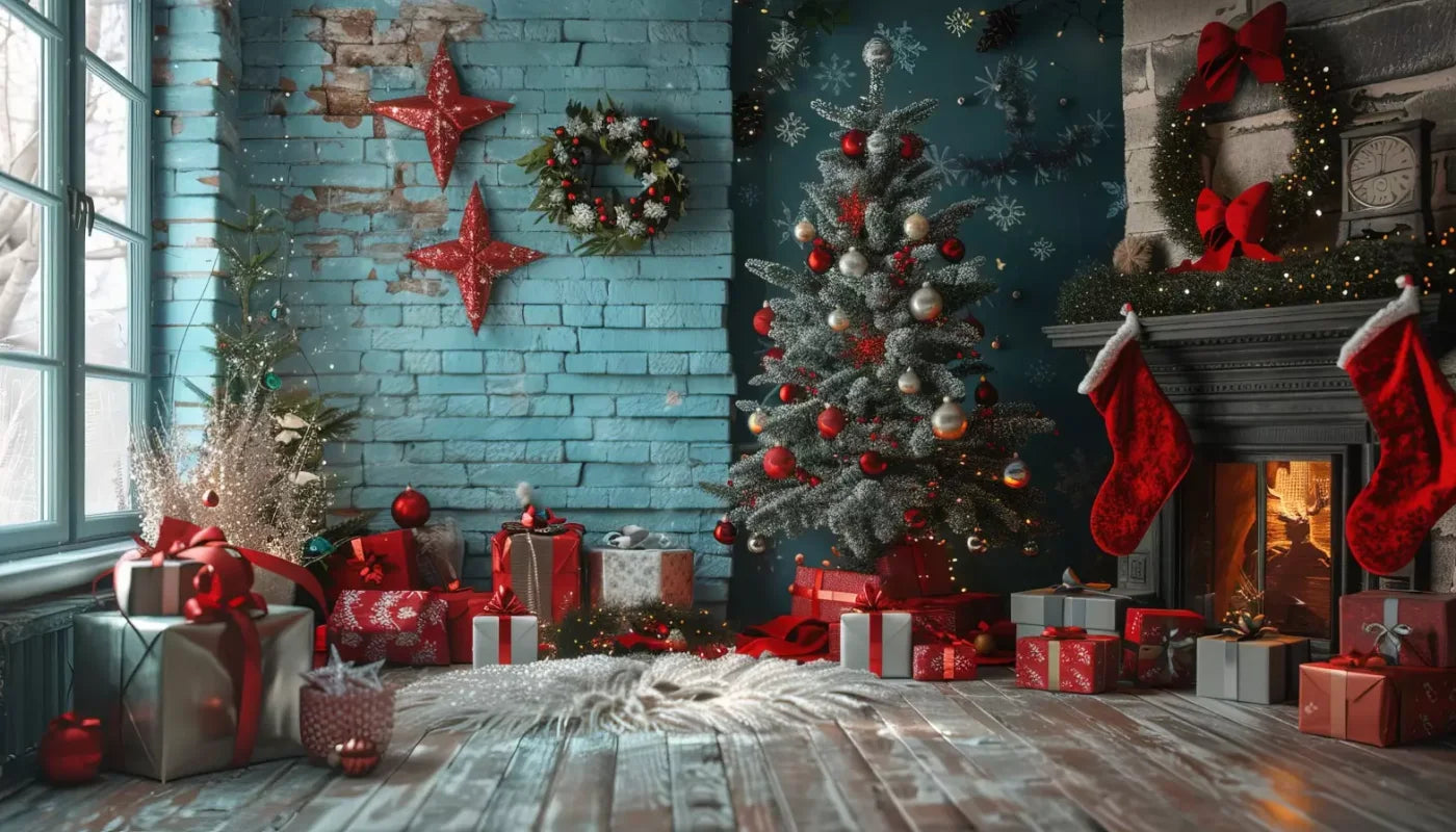Teal Christmas 14’X8’ Ultracloth (168 X 96 Inch) Backdrop