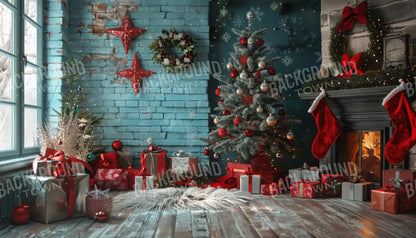 Teal Christmas 14’X8’ Ultracloth (168 X 96 Inch) Backdrop