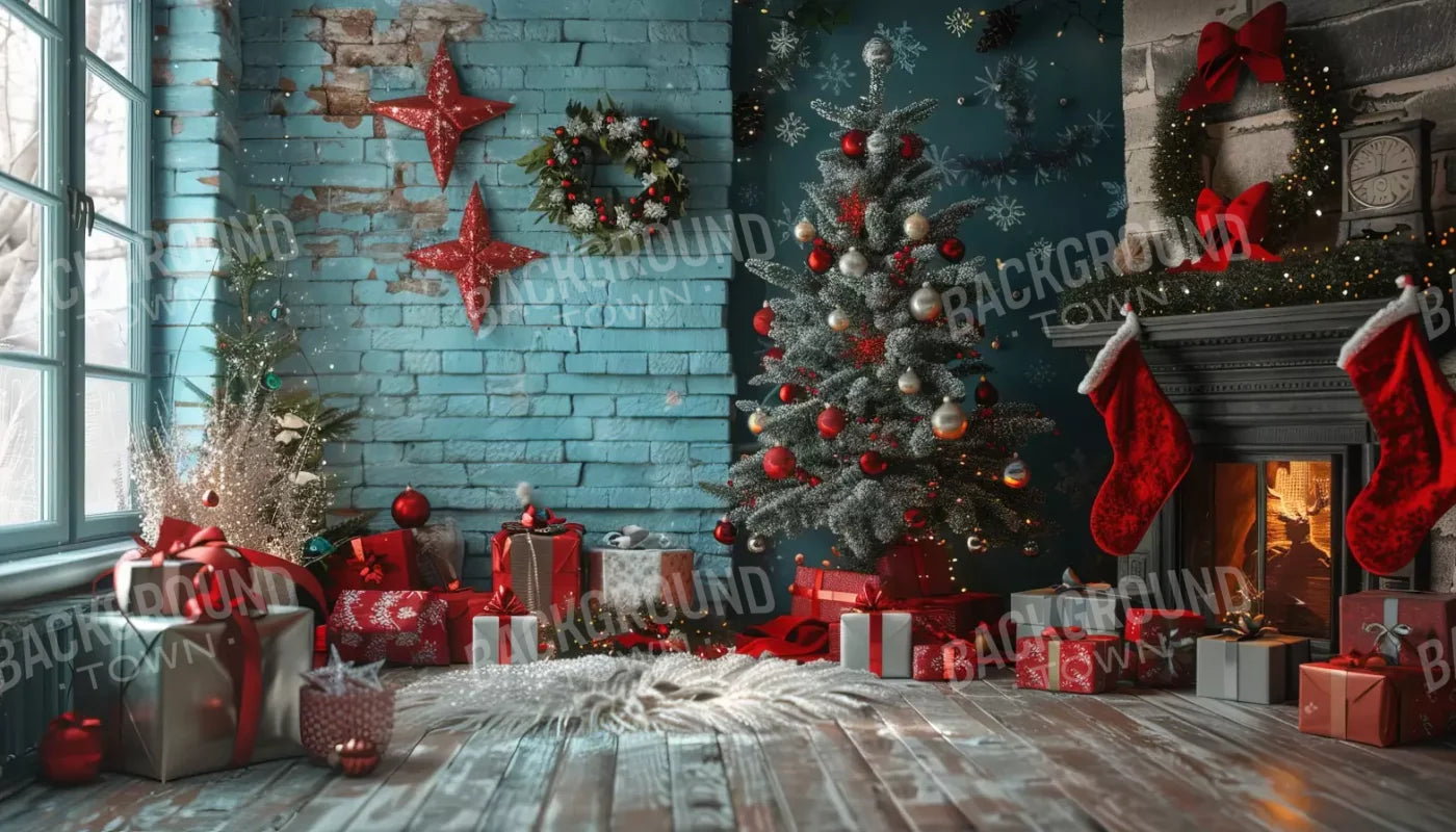 Teal Christmas 14’X8’ Ultracloth (168 X 96 Inch) Backdrop