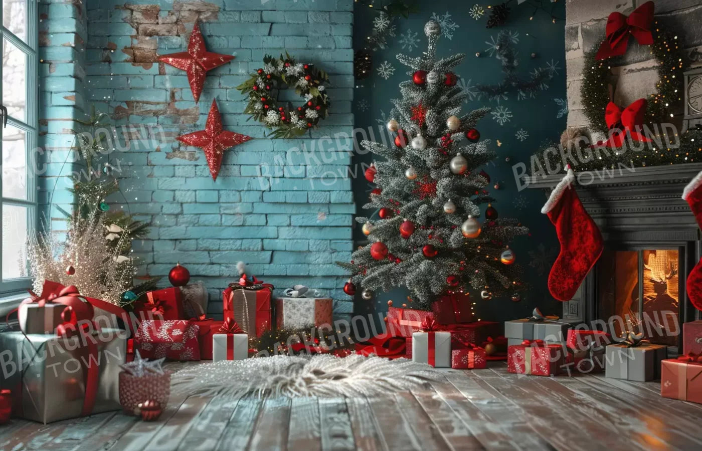 Teal Christmas 14’X9’ Ultracloth (168 X 108 Inch) Backdrop