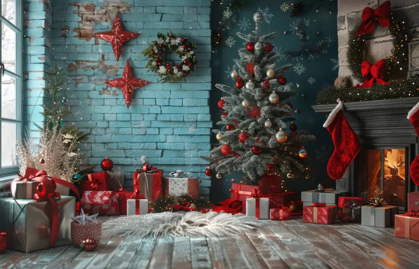 Teal Christmas 14’X9’ Ultracloth (168 X 108 Inch) Backdrop