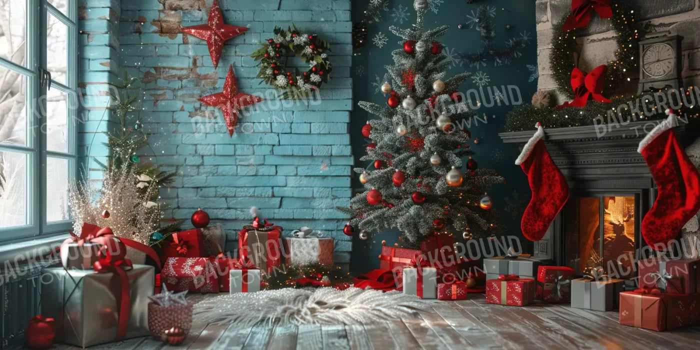 Teal Christmas 16’X8’ Ultracloth (192 X 96 Inch) Backdrop