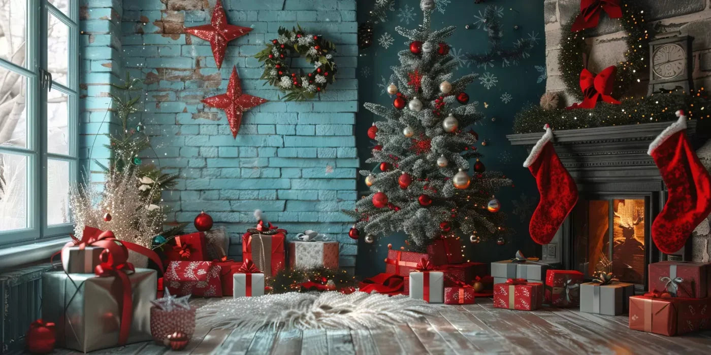 Teal Christmas 20’X10’ Ultracloth (240 X 120 Inch) Backdrop