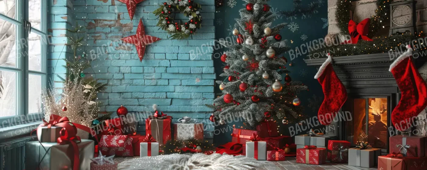 Teal Christmas 20’X8’ Ultracloth (240 X 96 Inch) Backdrop