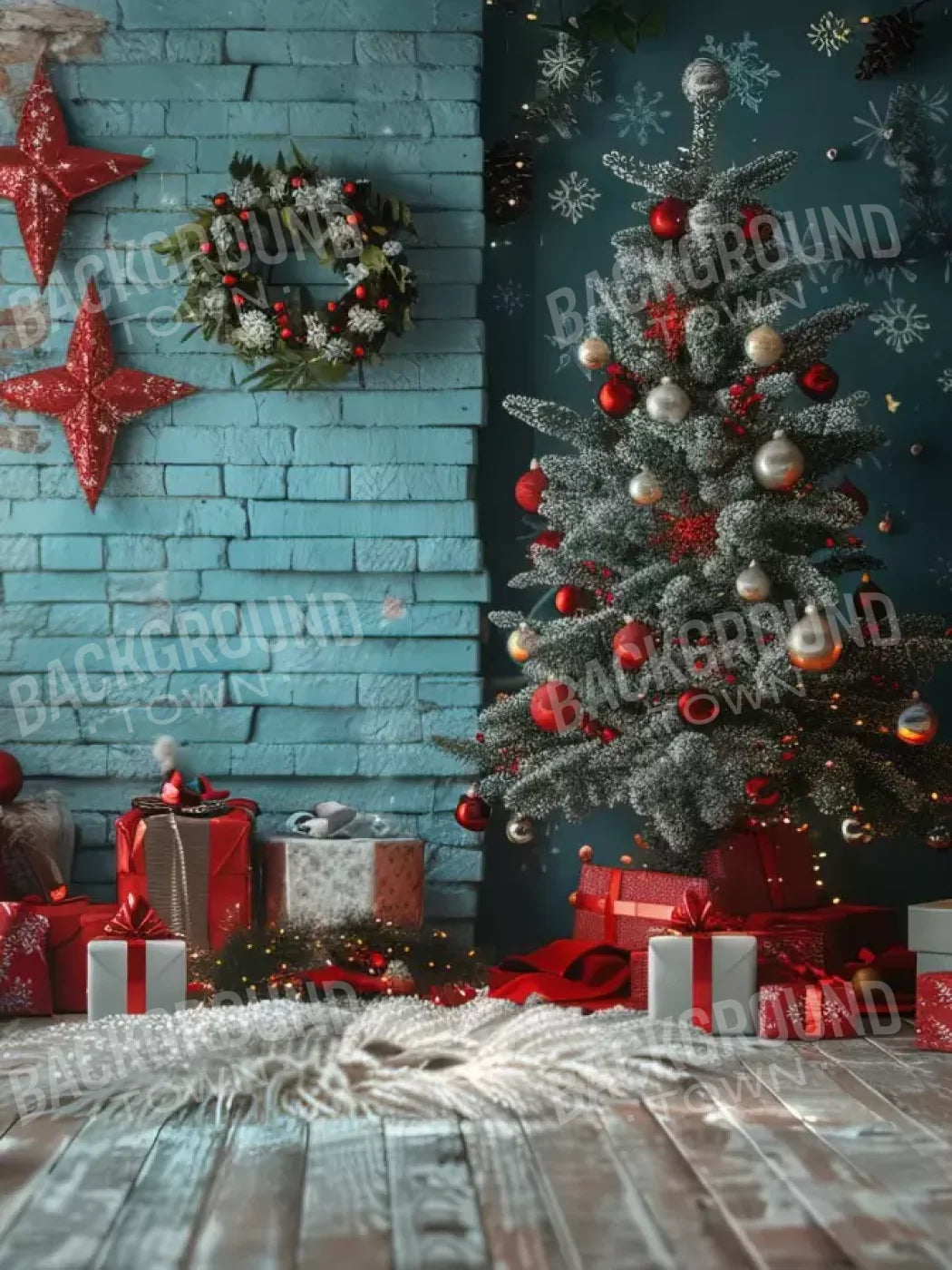 Teal Christmas 5’X6’8 Fleece (60 X 80 Inch) Backdrop