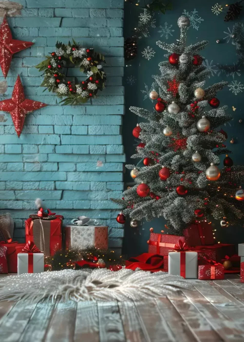 Teal Christmas 5’X7’ Ultracloth (60 X 84 Inch) Backdrop