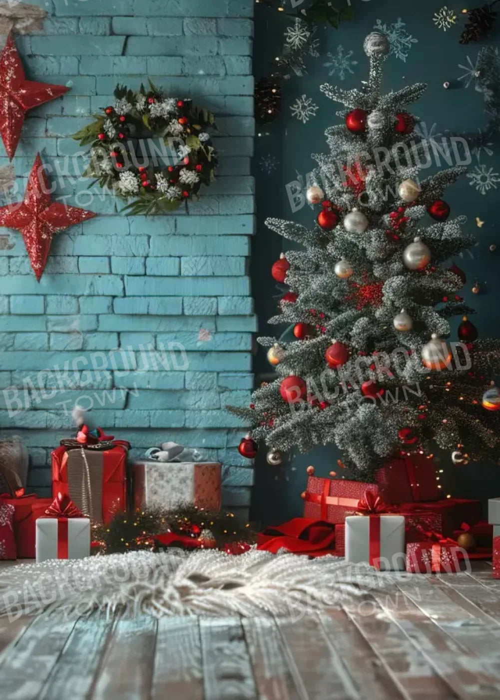 Teal Christmas 5’X7’ Ultracloth (60 X 84 Inch) Backdrop