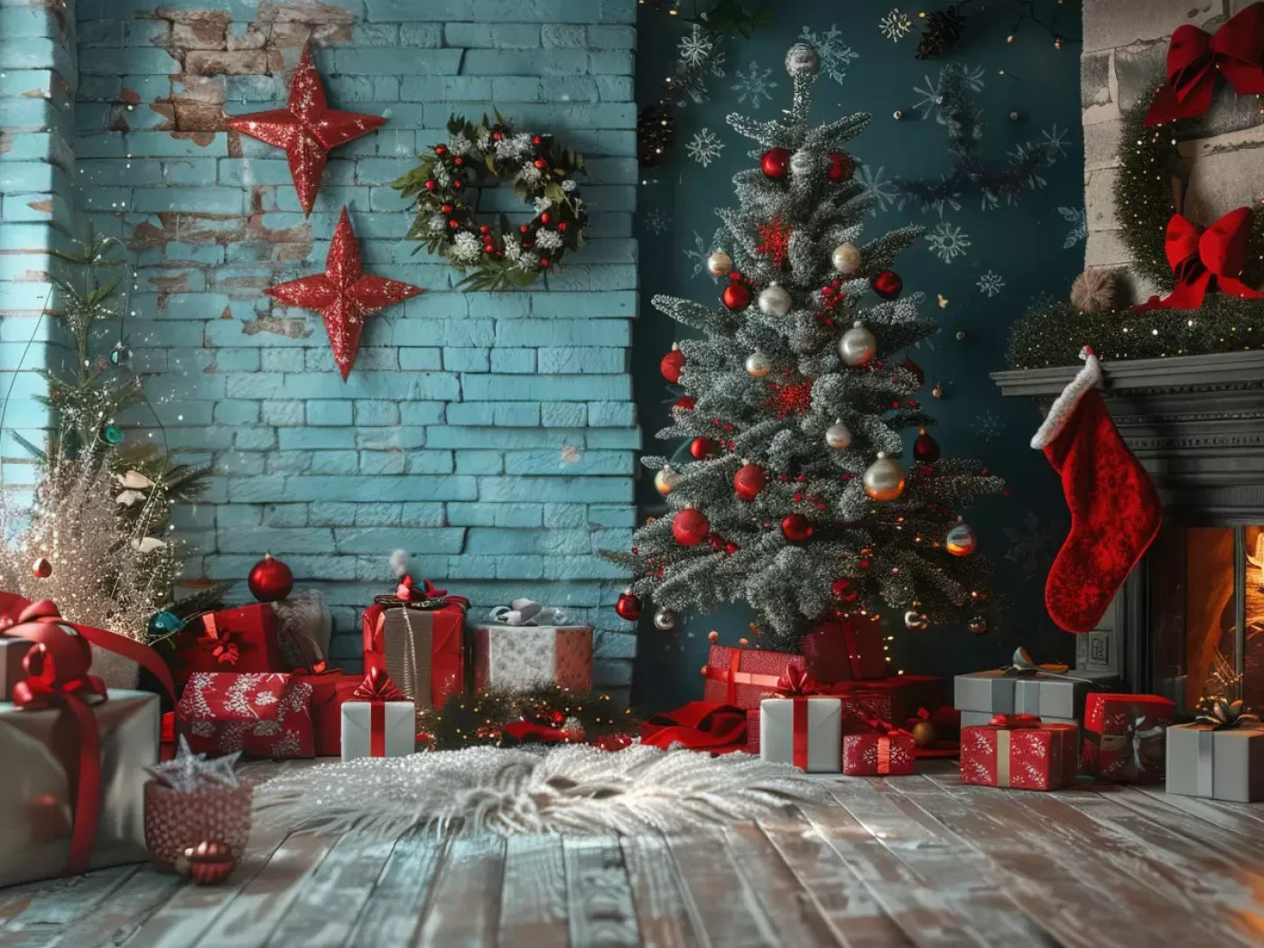 Teal Christmas 6’8X5’ Fleece (80 X 60 Inch) Backdrop