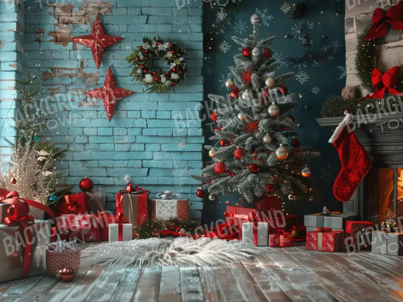 Teal Christmas 6’8X5’ Fleece (80 X 60 Inch) Backdrop