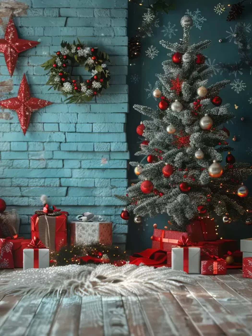 Teal Christmas 6’X8’ Fleece (72 X 96 Inch) Backdrop