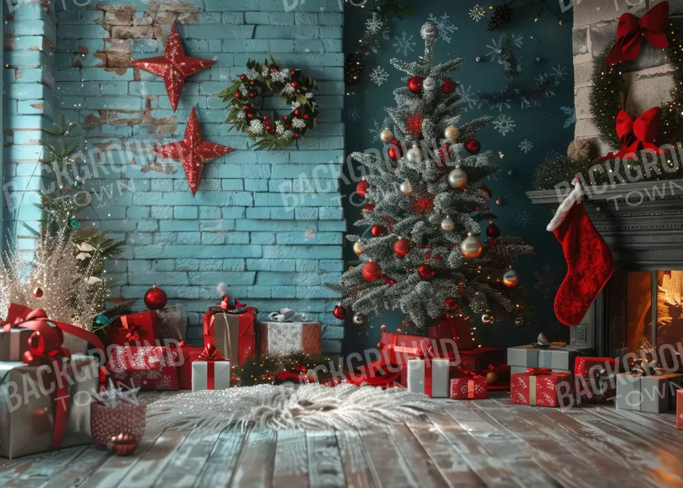 Teal Christmas 7’X5’ Ultracloth (84 X 60 Inch) Backdrop