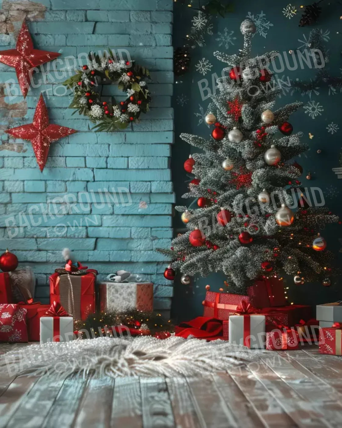 Teal Christmas 8’X10’ Fleece (96 X 120 Inch) Backdrop