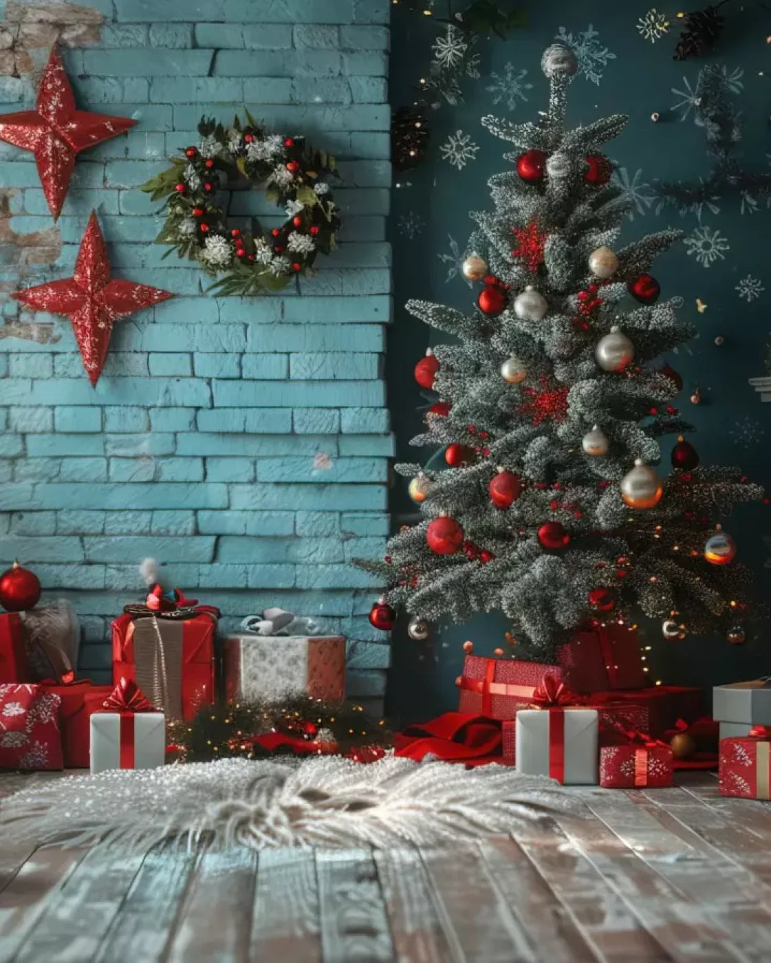 Teal Christmas 8’X10’ Fleece (96 X 120 Inch) Backdrop