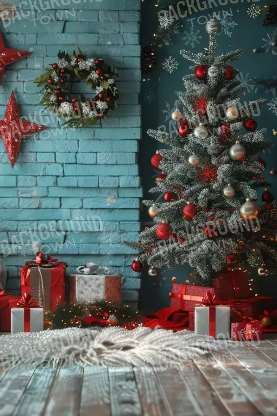 Teal Christmas 8’X12’ Ultracloth (96 X 144 Inch) Backdrop