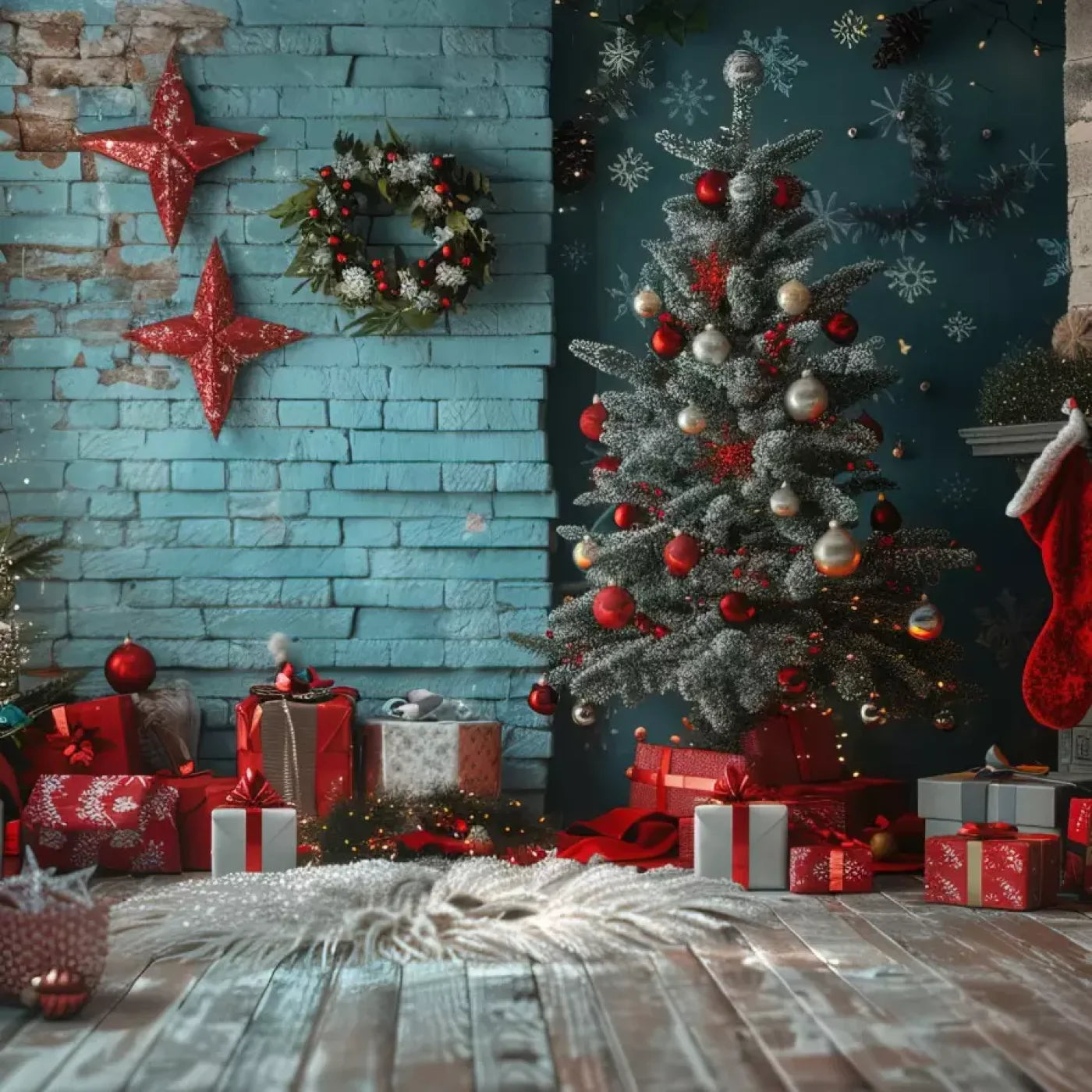 Teal Christmas 8’X8’ Fleece (96 X Inch) Backdrop