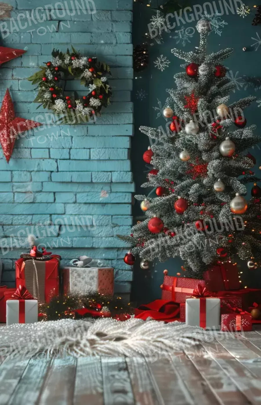 Teal Christmas 9’X14’ Ultracloth (108 X 168 Inch) Backdrop