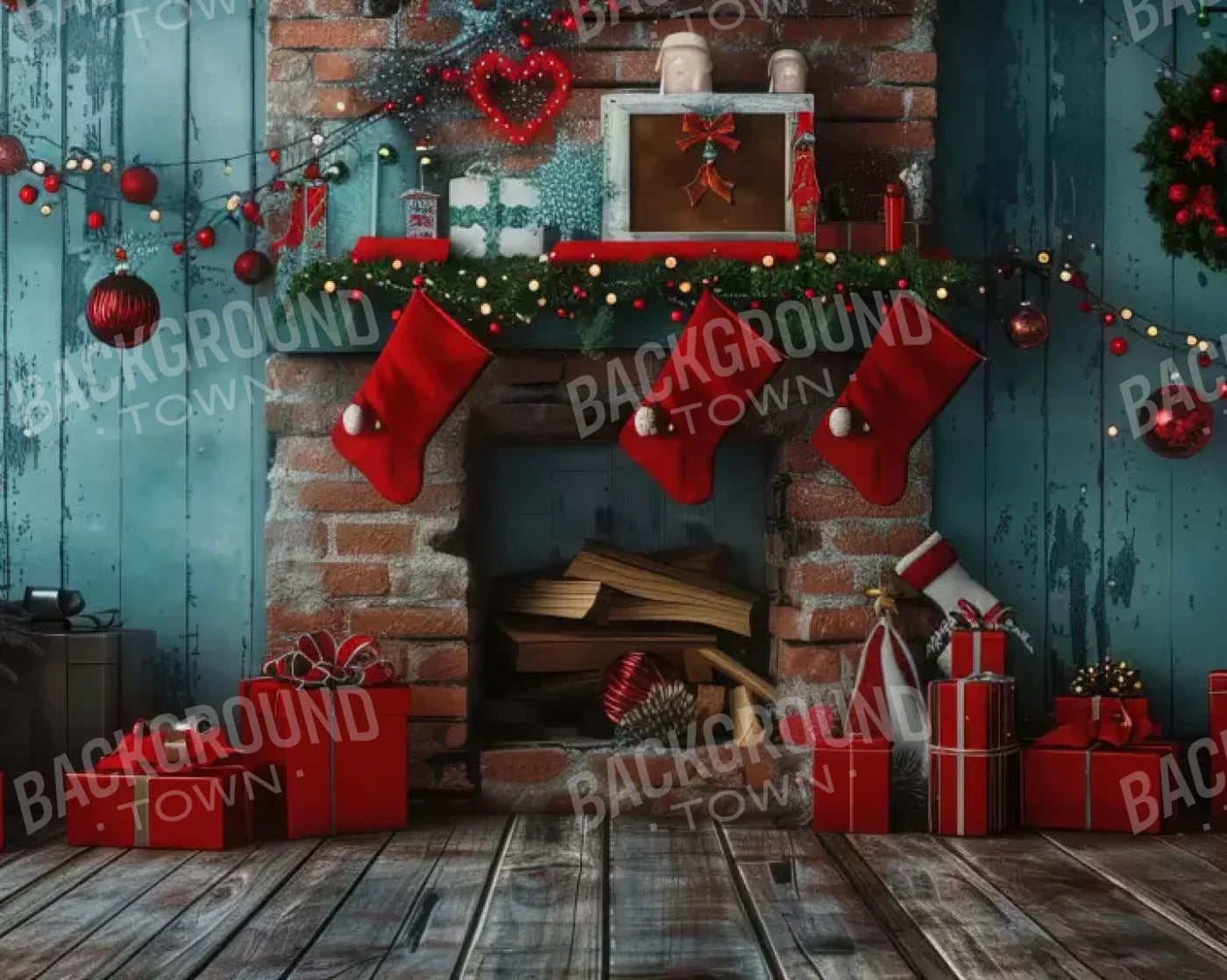 Teal Christmas Full Ii 10’X8’ Fleece (120 X 96 Inch) Backdrop