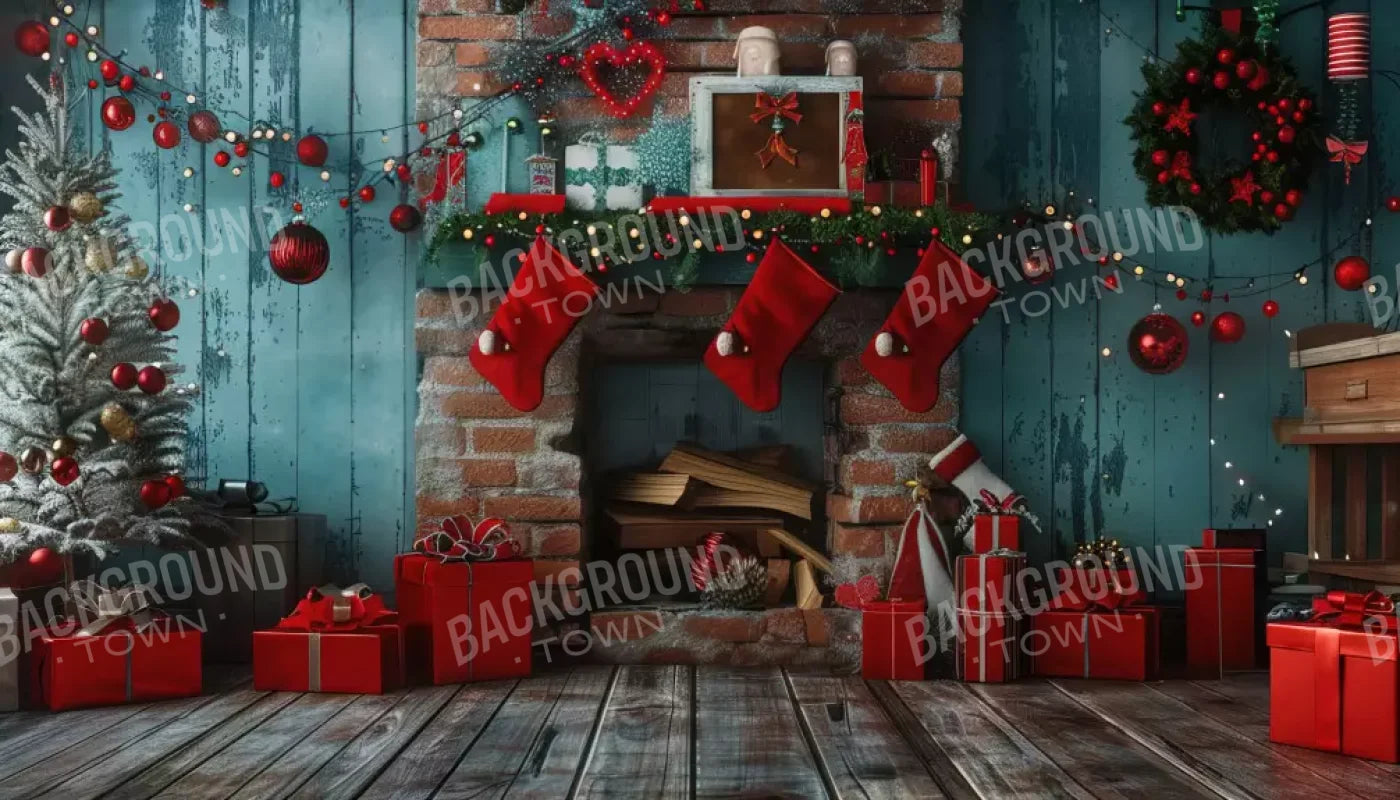 Teal Christmas Full Ii 14’X8’ Ultracloth (168 X 96 Inch) Backdrop