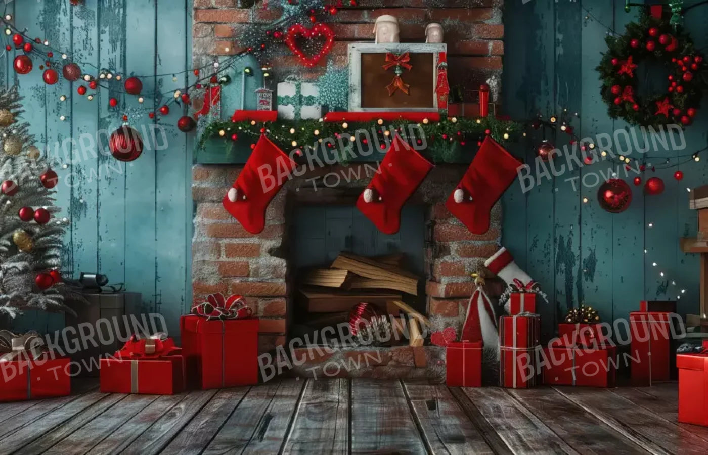 Teal Christmas Full Ii 14’X9’ Ultracloth (168 X 108 Inch) Backdrop