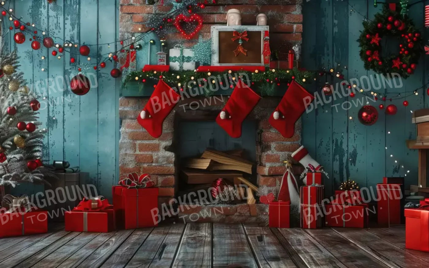 Teal Christmas Full Ii 16’X10’ Ultracloth (192 X 120 Inch) Backdrop