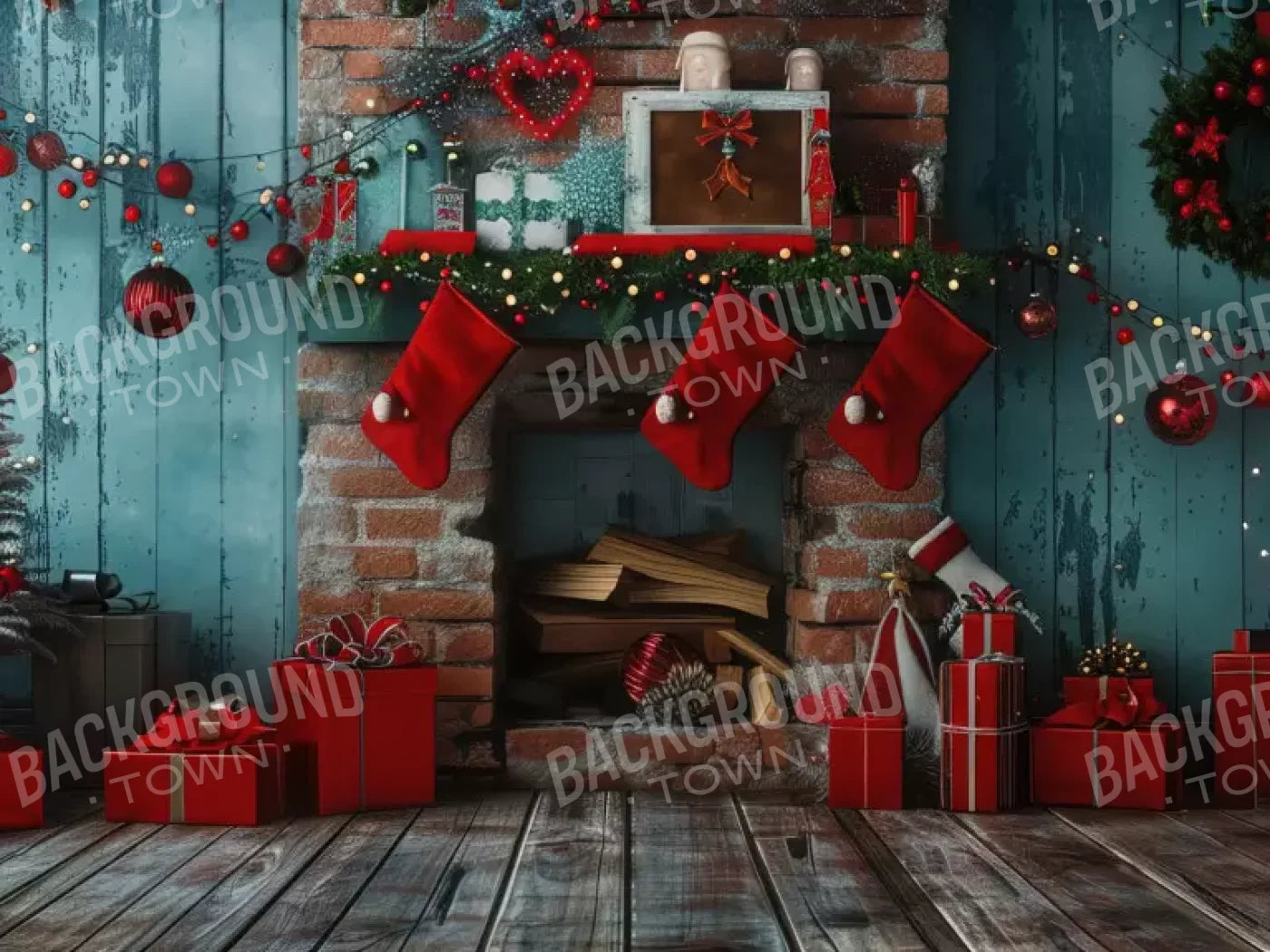 Teal Christmas Full Ii 6’8X5’ Fleece (80 X 60 Inch) Backdrop