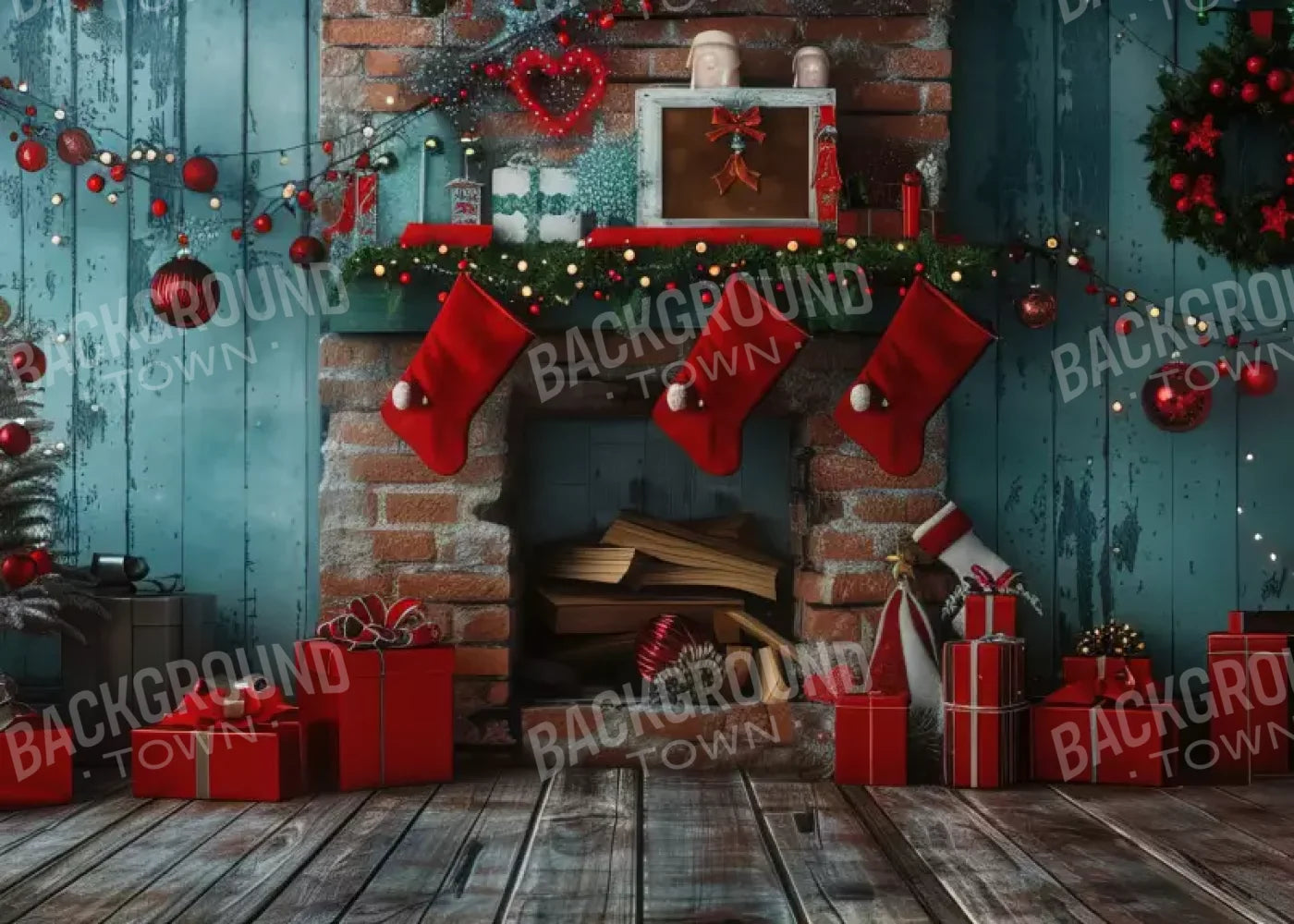 Teal Christmas Full Ii 7’X5’ Ultracloth (84 X 60 Inch) Backdrop