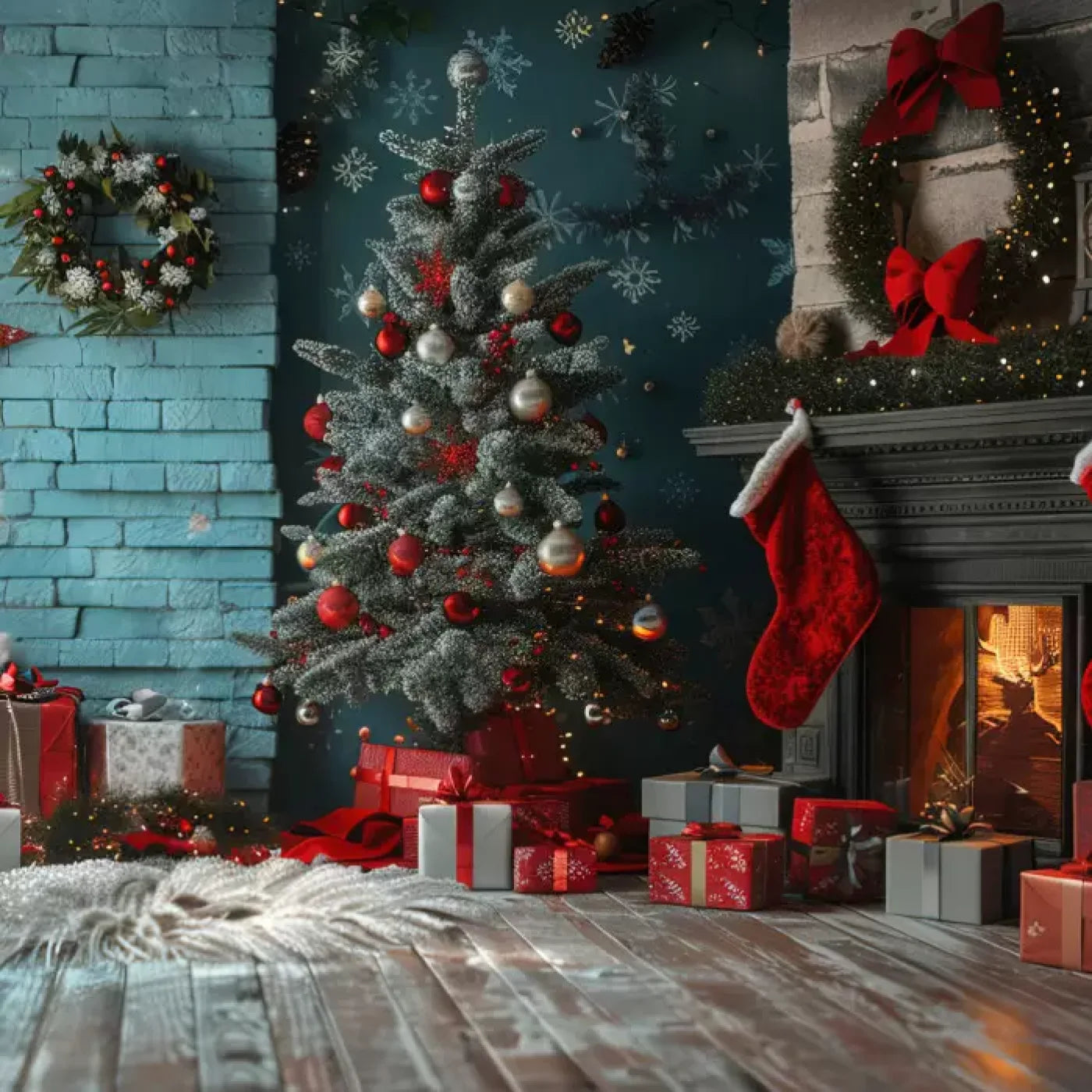 Teal Christmas Full I 10’X10’ Ultracloth (120 X Inch) Backdrop