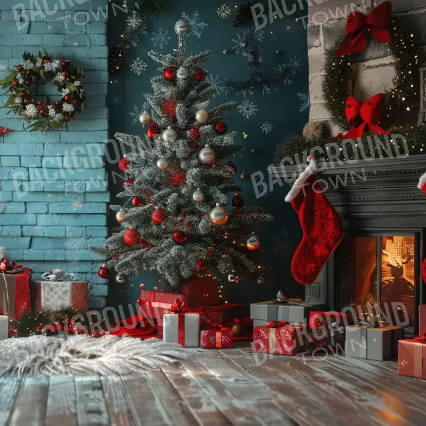 Teal Christmas Full I 10’X10’ Ultracloth (120 X Inch) Backdrop